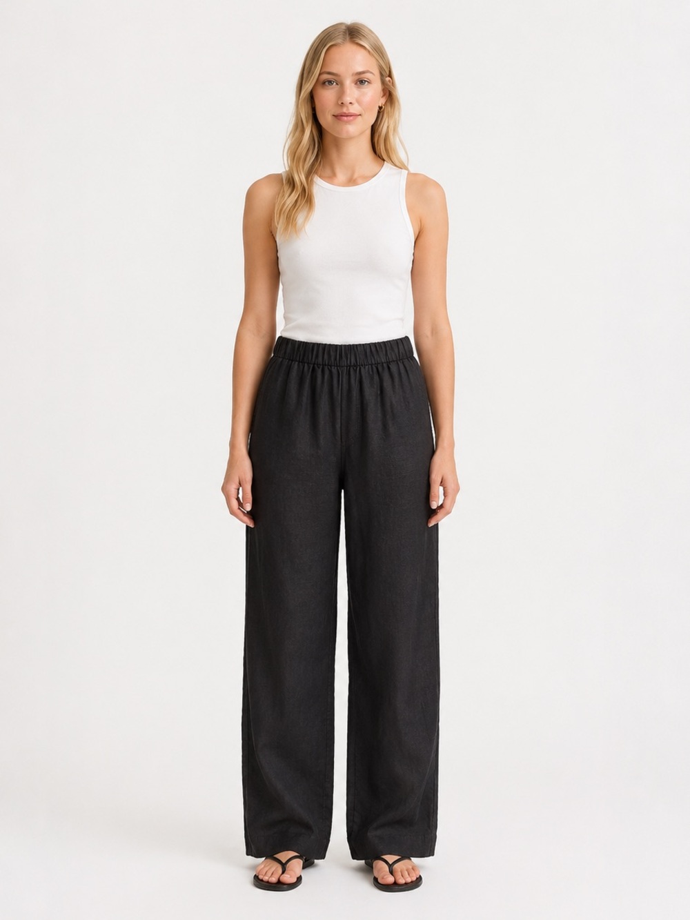 Everlane Linen Pant Wide Leg Black XS 100% European Flax Wide Leg Pull-On XS